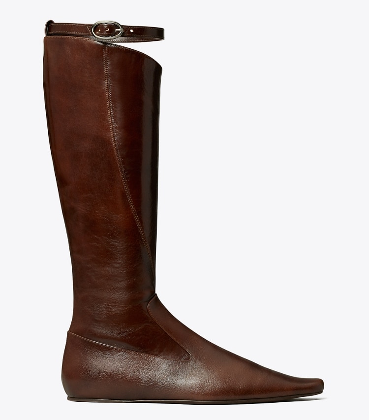 Tory Burch designer knee boots Twisted Riding Boot in BARK BROWN side