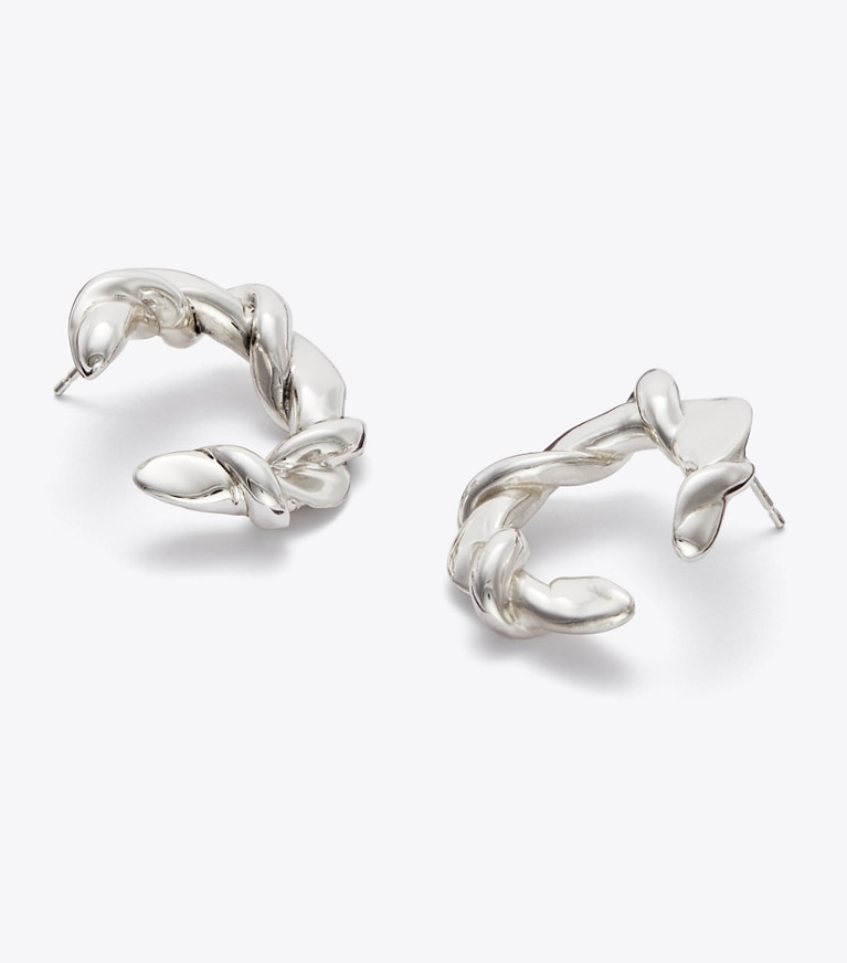 Tory Burch designer earrings Twisted T Loop Earring in Silver front
