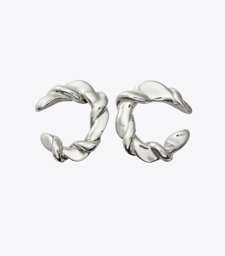Tory Burch designer earrings Twisted T Loop Earring in Silver front