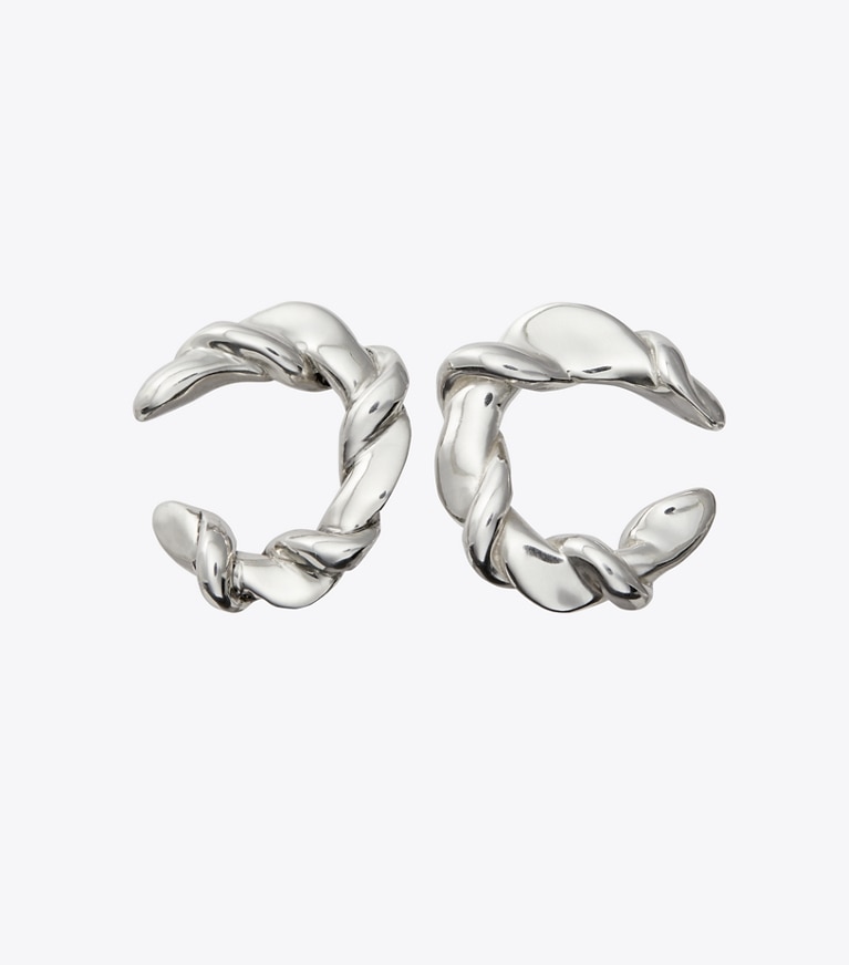 Tory Burch designer earrings Twisted T Loop Earring in Silver front