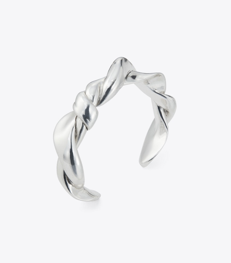 Tory Burch designer bracelets Twisted T Rope Cuff in Silver front