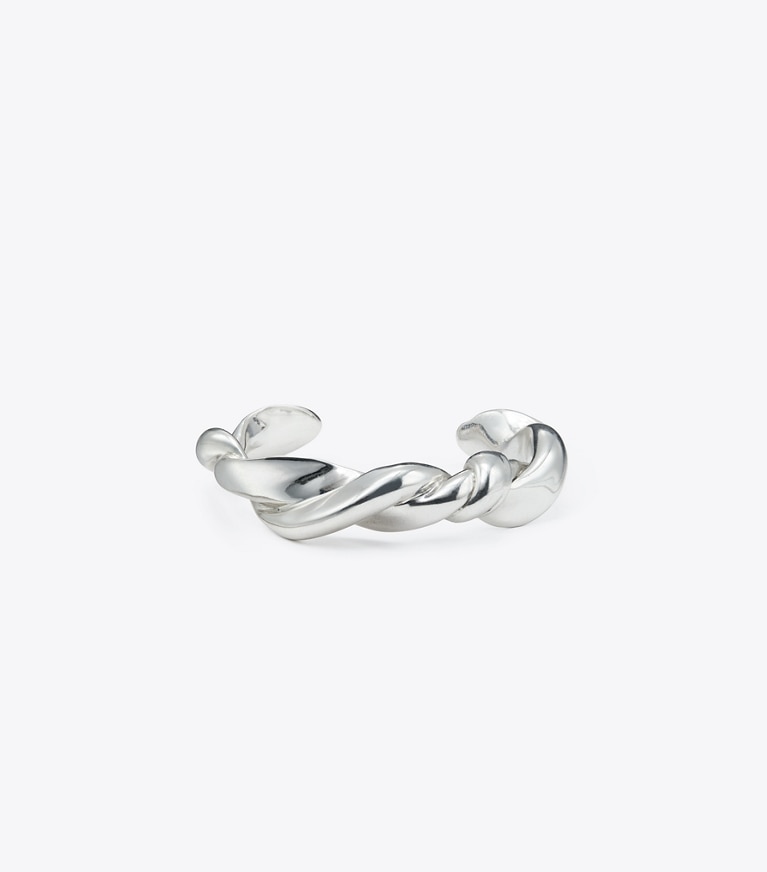 Tory Burch designer bracelets Twisted T Rope Cuff in Silver front