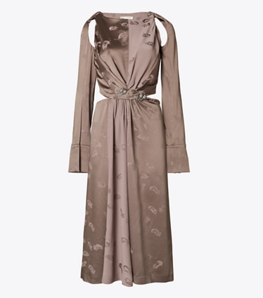 Tory Burch designer dresses Twisted Viscose Dress in Pale Mauve front