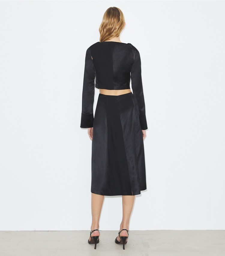 Tory Burch designer dresses Twisted Viscose Dress in Black on model back