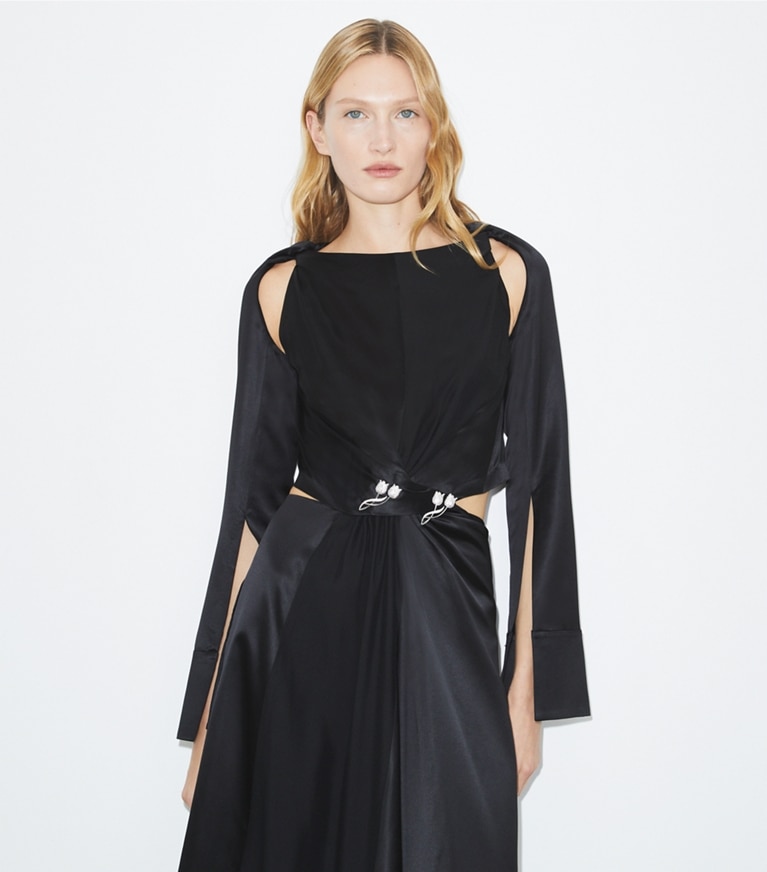 Tory Burch designer dresses Twisted Viscose Dress in Black front