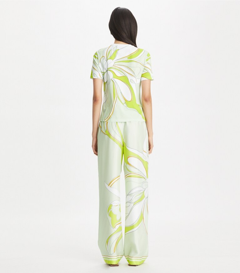 Tory Burch designer トップス ツイストフラワー クラシックTシャツ in Chartreuse Twisty Flower front