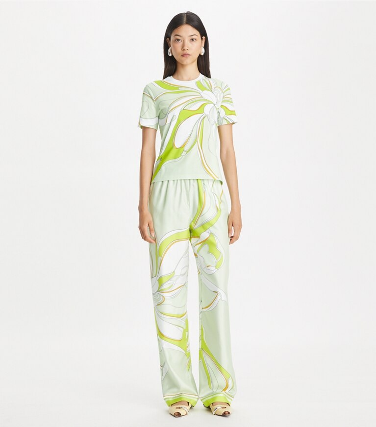 Tory Burch designer トップス ツイストフラワー クラシックTシャツ in Chartreuse Twisty Flower front