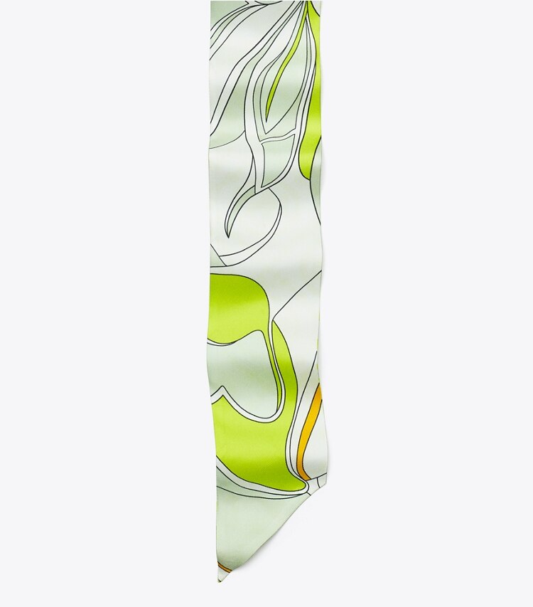 Tory Burch designer scarves Twisty Flower Silk Ribbon Tie in Chartreuse detail