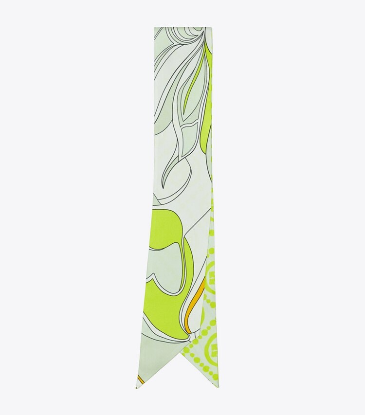 Tory Burch designer scarves Twisty Flower Silk Ribbon Tie in Chartreuse folded