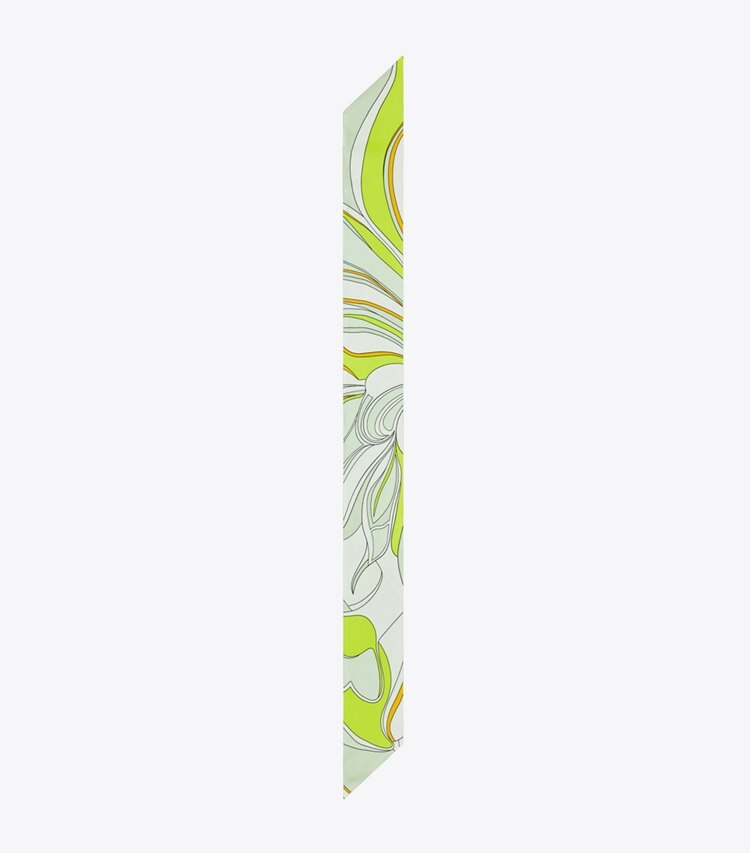 Tory Burch designer scarves Twisty Flower Silk Ribbon Tie in Chartreuse overhead