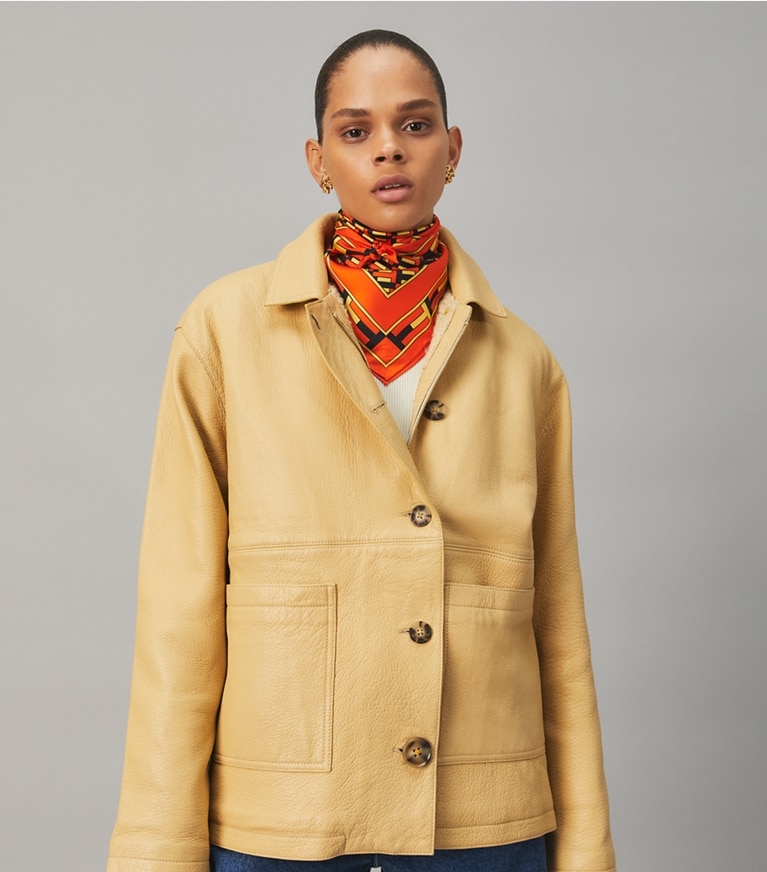 Tory Burch designer scarves Two for T Double-Sided Silk Neckerchief in Tory Navy / Orange overhead