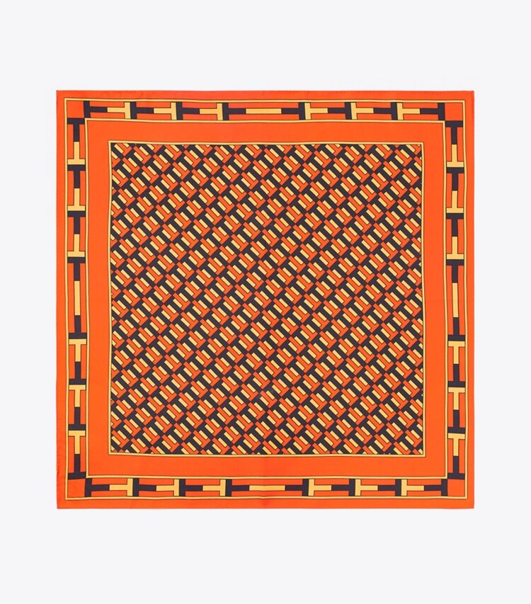 Tory Burch designer scarves Two for T Double-Sided Silk Neckerchief in Tory Navy / Orange overhead