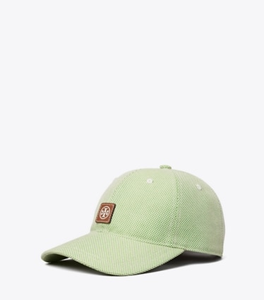 Tory Burch designer hats Two-Tone Canvas Baseball Cap in Dark Green angle