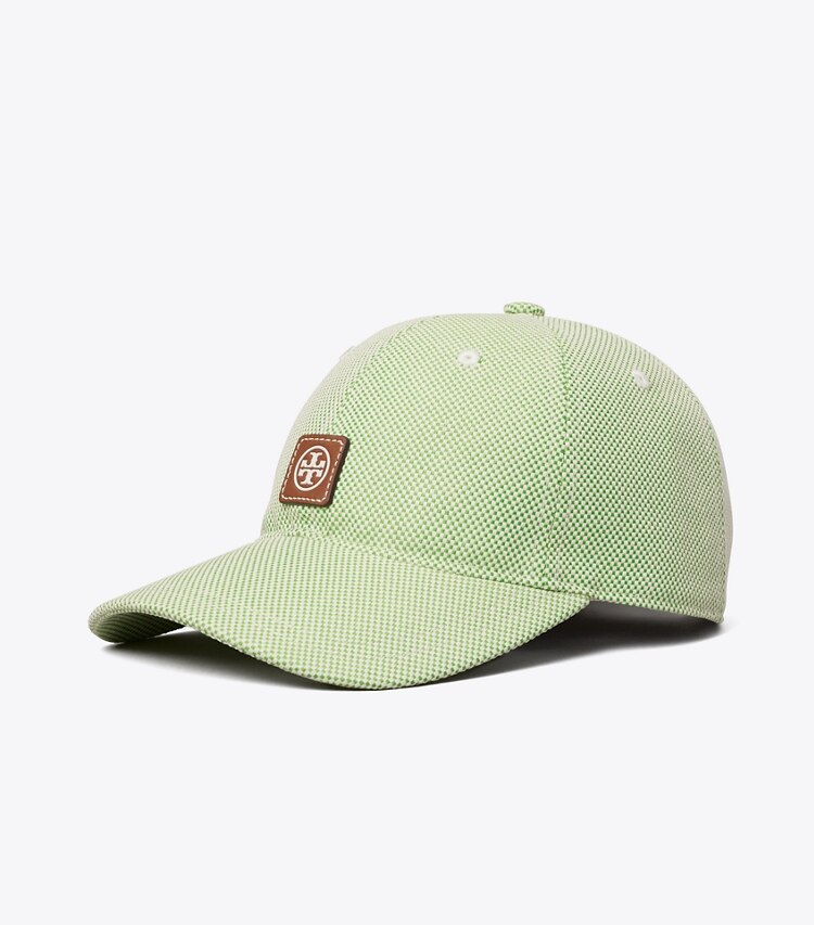 Tory Burch designer hats Two-Tone Canvas Baseball Cap in Dark Green angle