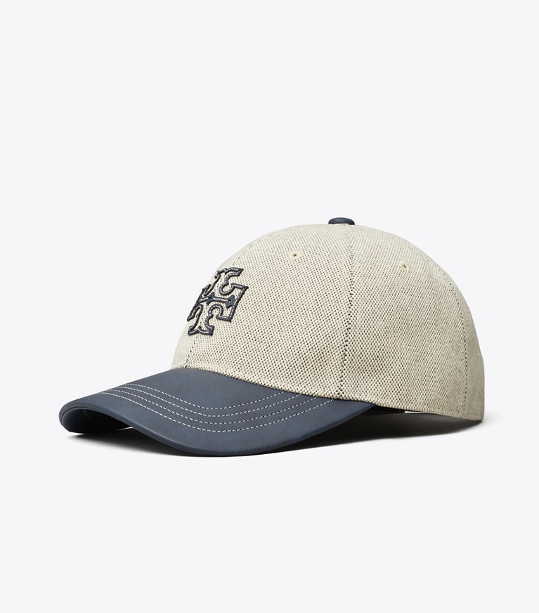 Tory Sport designer hats Two-Tone Canvas Cap in Natural/ Tory Navy angle