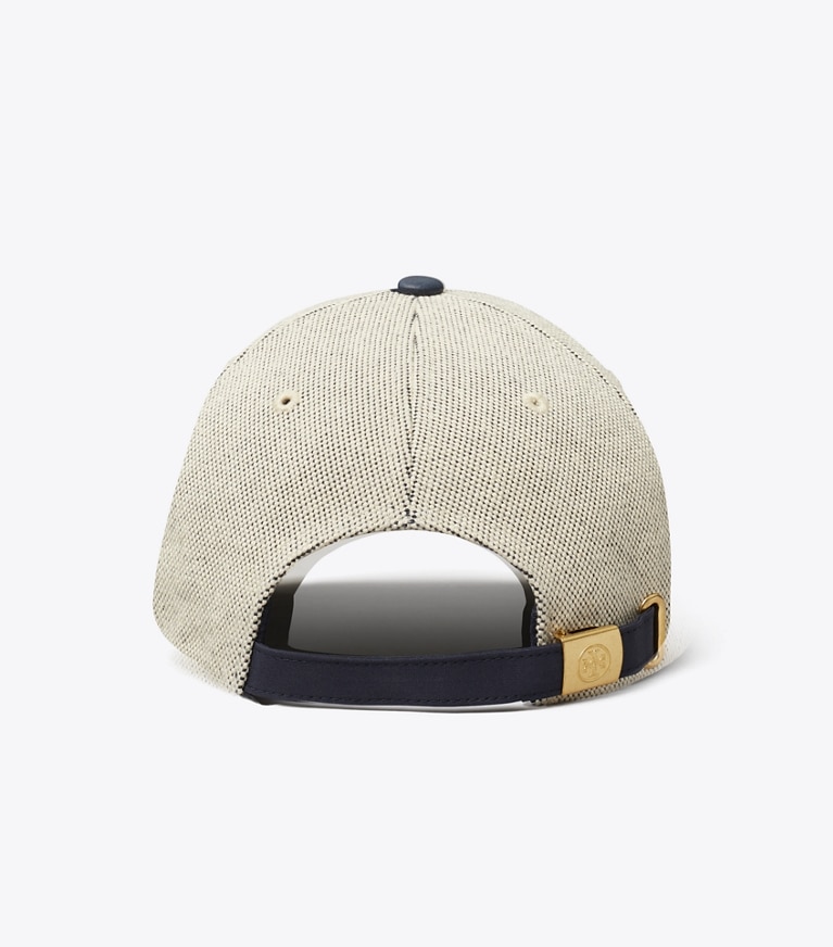 Tory Sport designer hats Two-Tone Canvas Cap in Natural/ Tory Navy angle