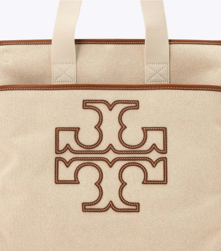 Tory Sport designer tote bags Two-Tone Canvas Tennis Tote in Natural Brown angle