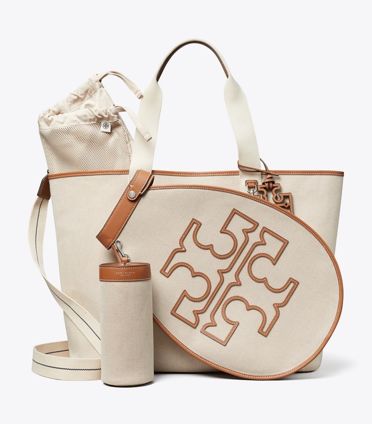 Tory Burch designer tote bags Two-Tone Canvas Tennis Tote in Natural / Brown detail