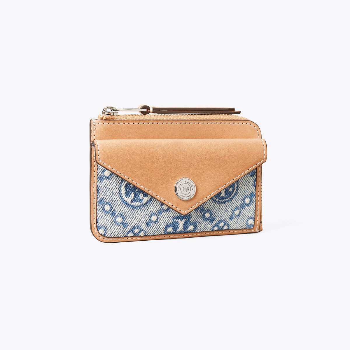 Tory Burch　Tモノグラム ジップミニ財布、カードケース Tモノグラム デニム エンベロープ ジップカードケース: レディース