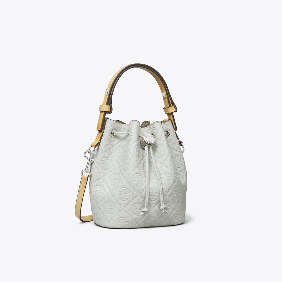 国内即発【Tory Burch】Tモノグラム レザー ミニバケットバッグ Tモノグラム レザー ミニ バケットバッグ: レディース クロス