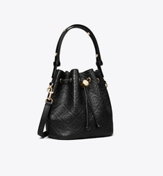 【大人気☆】Tory Burch Tモノグラム ペブルド バケットバッグ Tモノグラム ペブルド バケットバッグ: レディース クロスボディバッグ