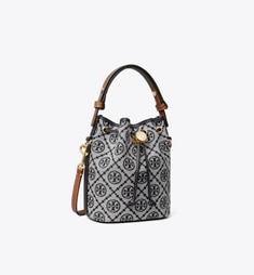 国内即発【Tory Burch】Tモノグラム レザー ミニバケットバッグ Tモノグラム レザー ミニ バケットバッグ: レディース クロス