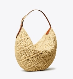 手織り【TORY BURCH】Tモノグラム ラフィア バルーンバッグ*上品 tモノグラム-ラフィア-バルーン