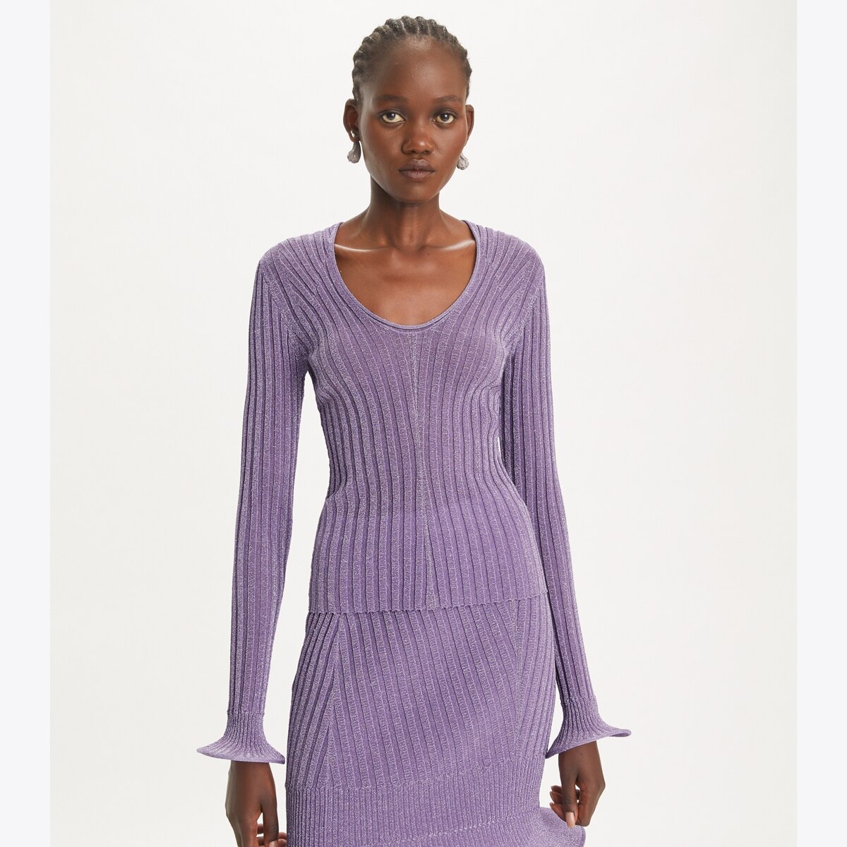 U-Neck Metallic Hoop Top: Women's Clothing | Sweaters | Tory
