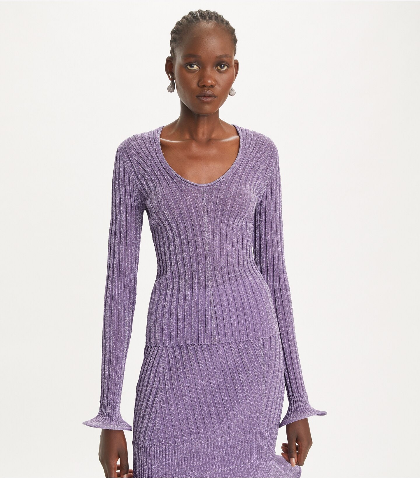 U-Neck Metallic Hoop Top