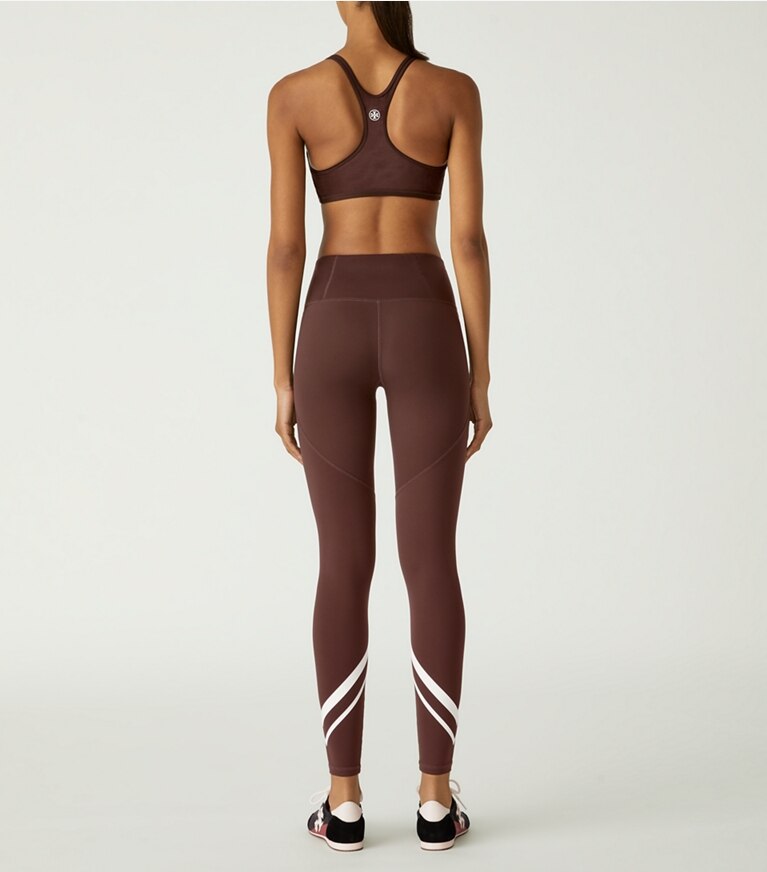 Tory Sport designer sports bras Ultra-Easy Racer Back Bra in Deep Chocolate front