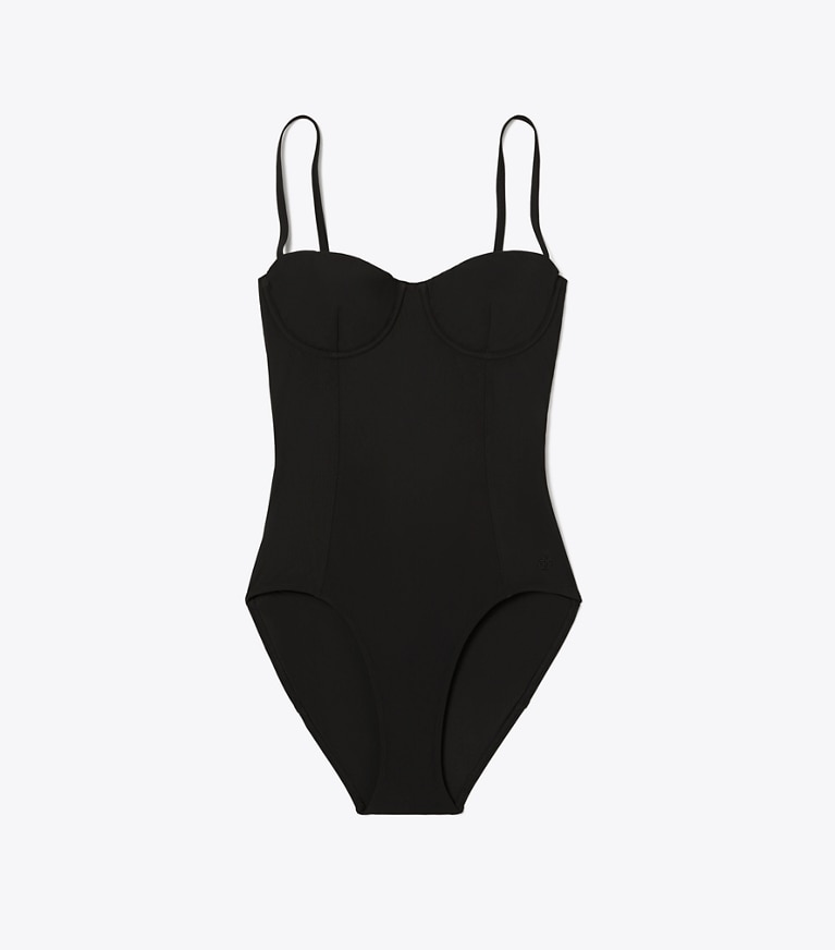 Tory Burch designer one pieces Underwire Swimsuit in Black front