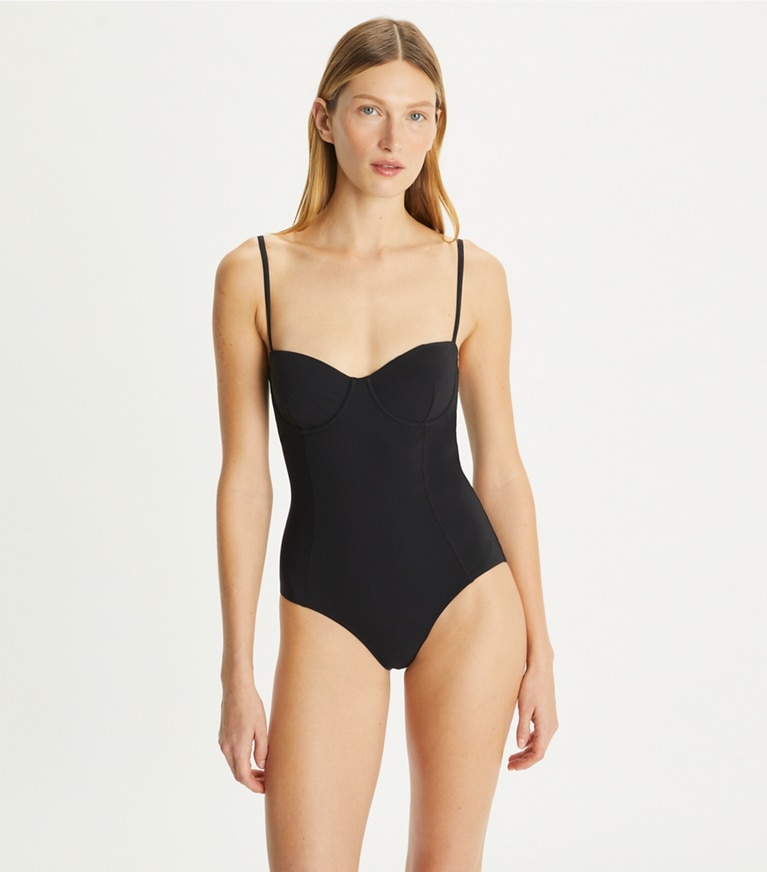 Tory Burch designer one pieces Underwire Swimsuit in Black front