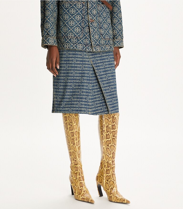 Tory Burch designer unterteile Unstrukturierter Jeansrock in Sublime Jacquard + Vintage Wash front