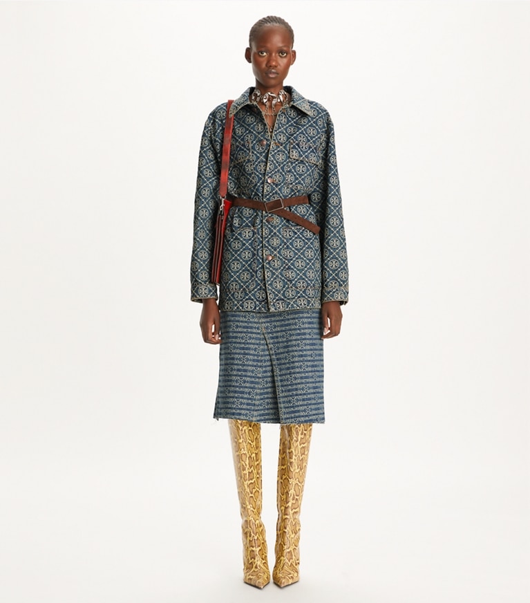 Tory Burch designer unterteile Unstrukturierter Jeansrock in Sublime Jacquard + Vintage Wash front