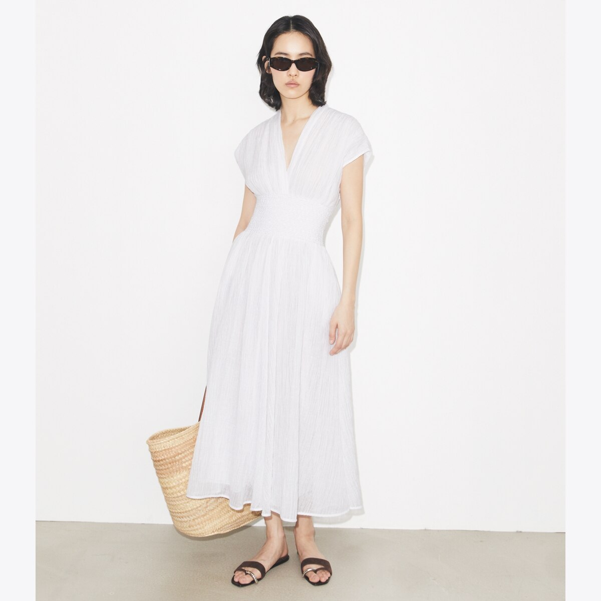 V-Neck Linen Dress: Women's Designer Dresses | Tory Burch