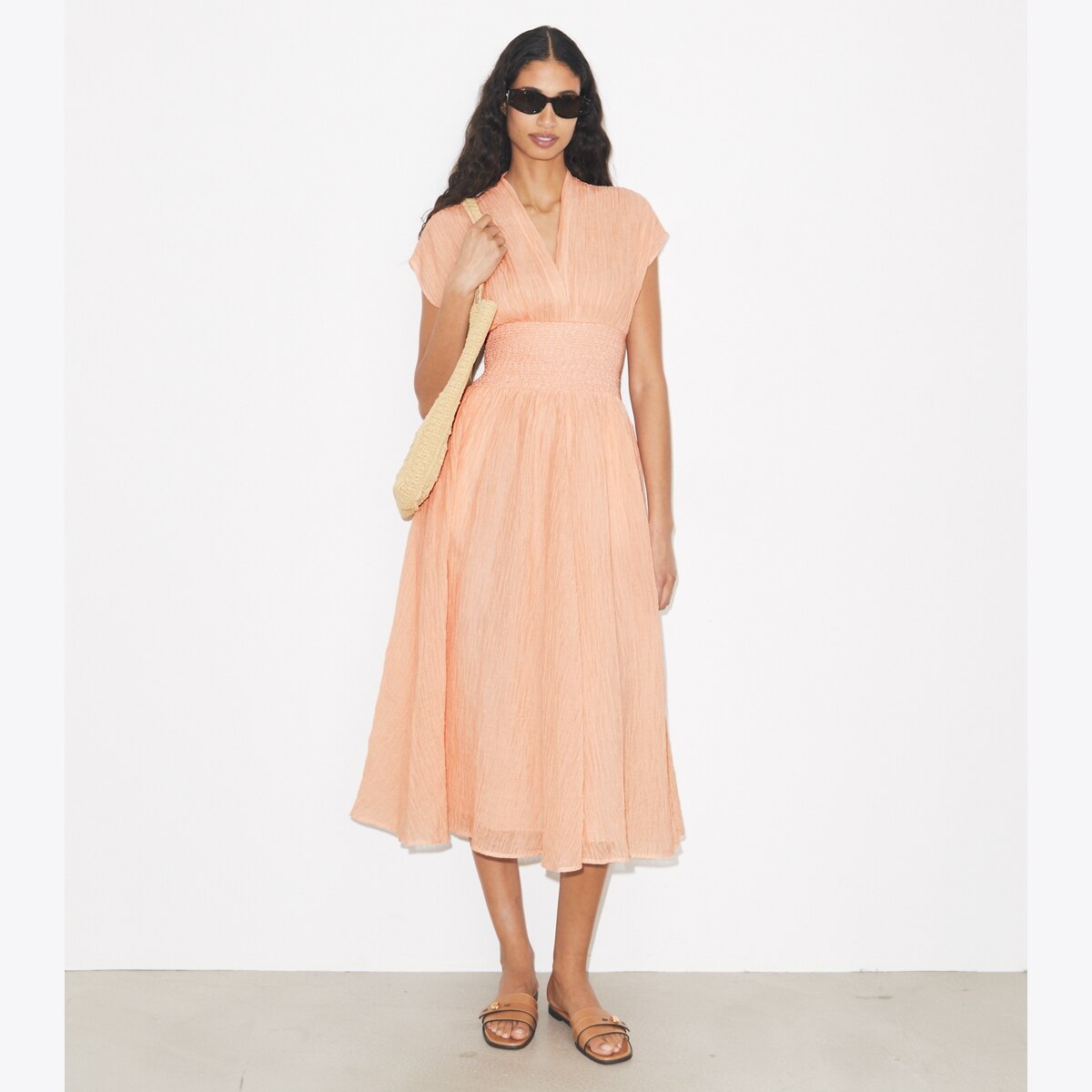 Tory Burch Women's V-Neck Linen Dress in Melon, size XL Tory Burch Women's V-Neck Linen Dress in Melon, size XL