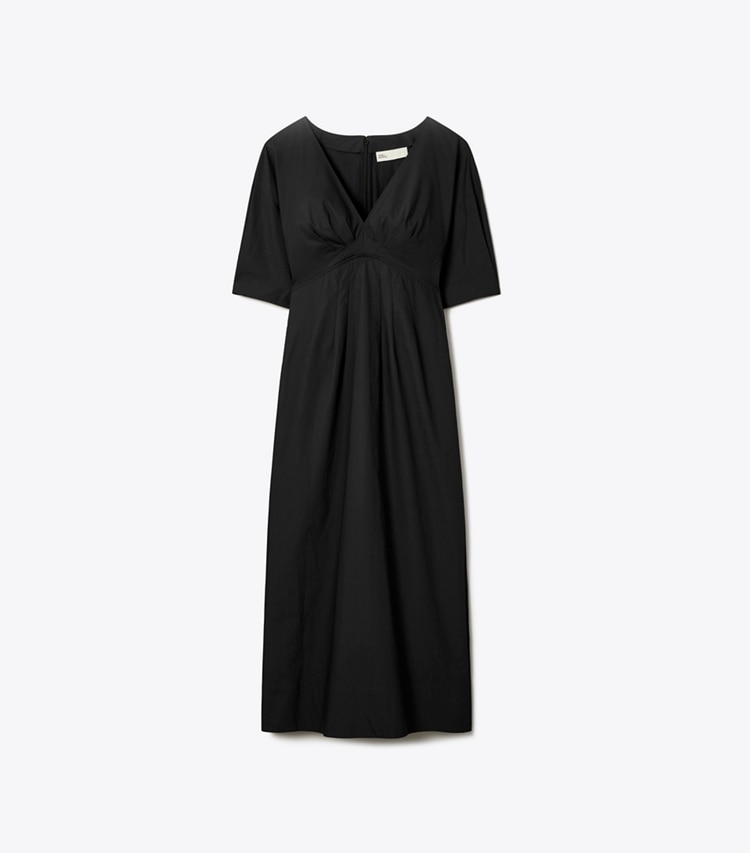 Tory Burch designer dresses V-Neck Poplin Dress in Black front