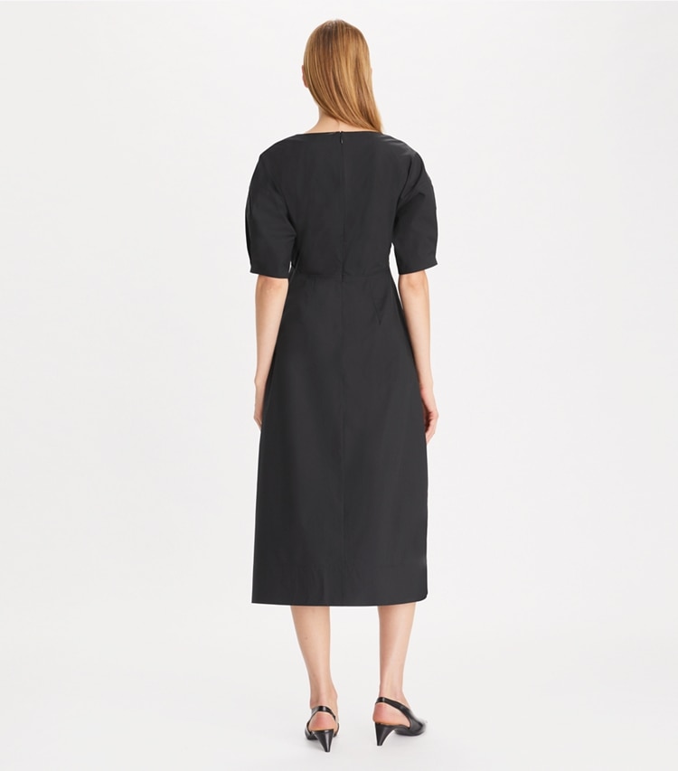 Tory Burch designer dresses V-Neck Poplin Dress in Black on model back