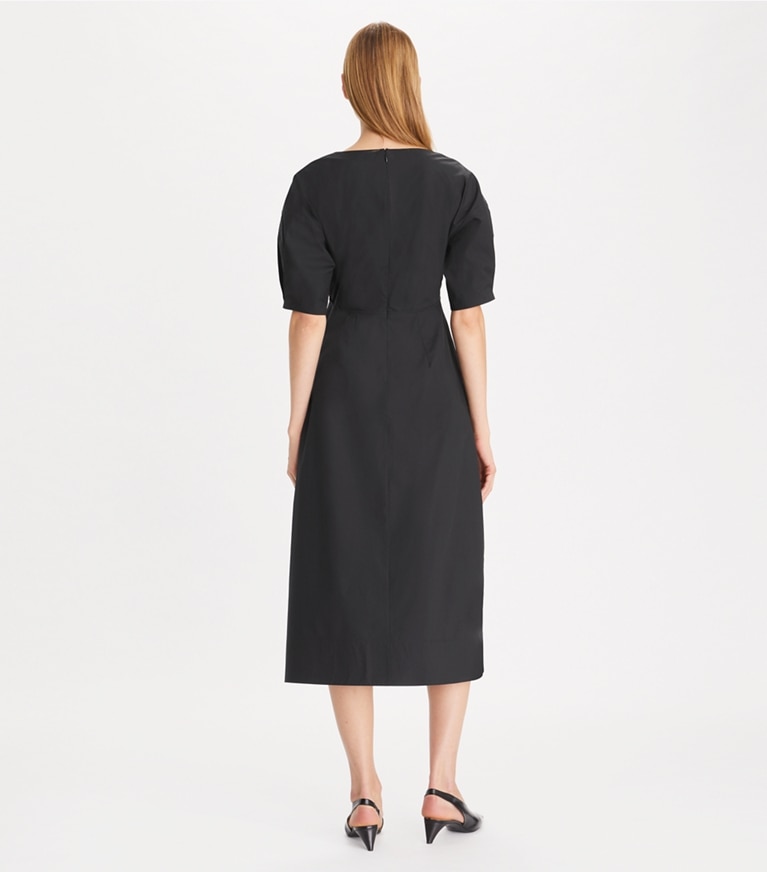 Tory Burch designer dresses V-Neck Poplin Dress in Black front