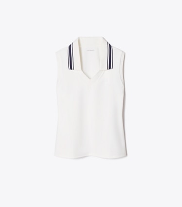 Tory Burch designer tops V-Neck Tennis Tank in Snow White front
