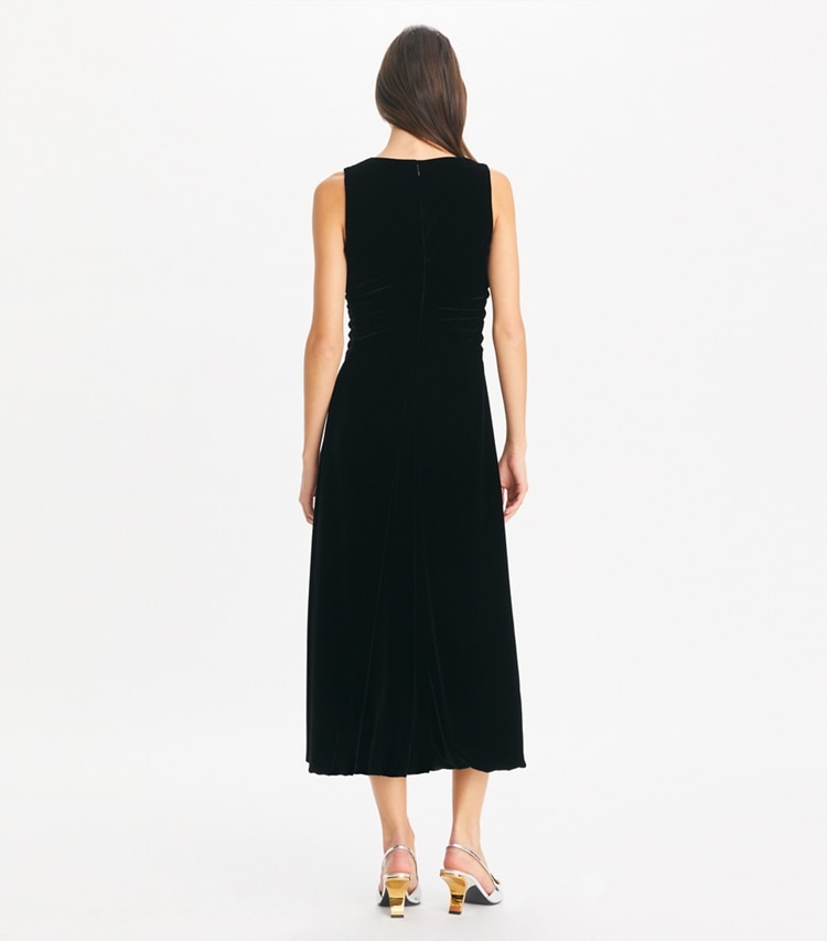 Tory Burch designer dresses V-Neck Velvet Dress in Black on model back