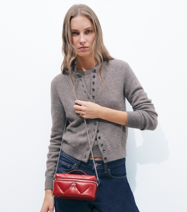Tory Burch designer sacs à bandoulière Vanity case est-ouest Kira Diamond Quilt dans Red accessoire sur le modèle