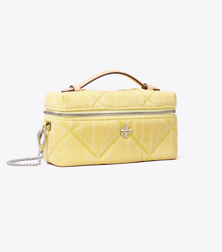 Tory Burch designer sacs à bandoulière Vanity case Kira en denim matelassé diamant dans Yellow angle