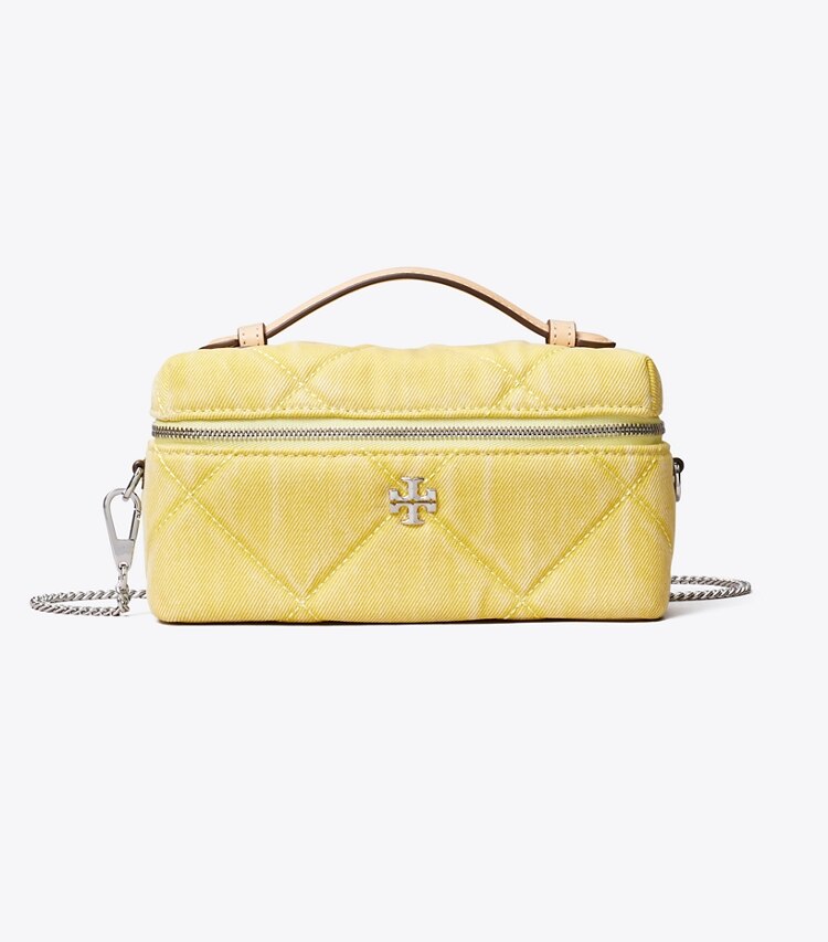Tory Burch designer sacs à bandoulière Vanity case Kira en denim matelassé diamant dans Yellow de face