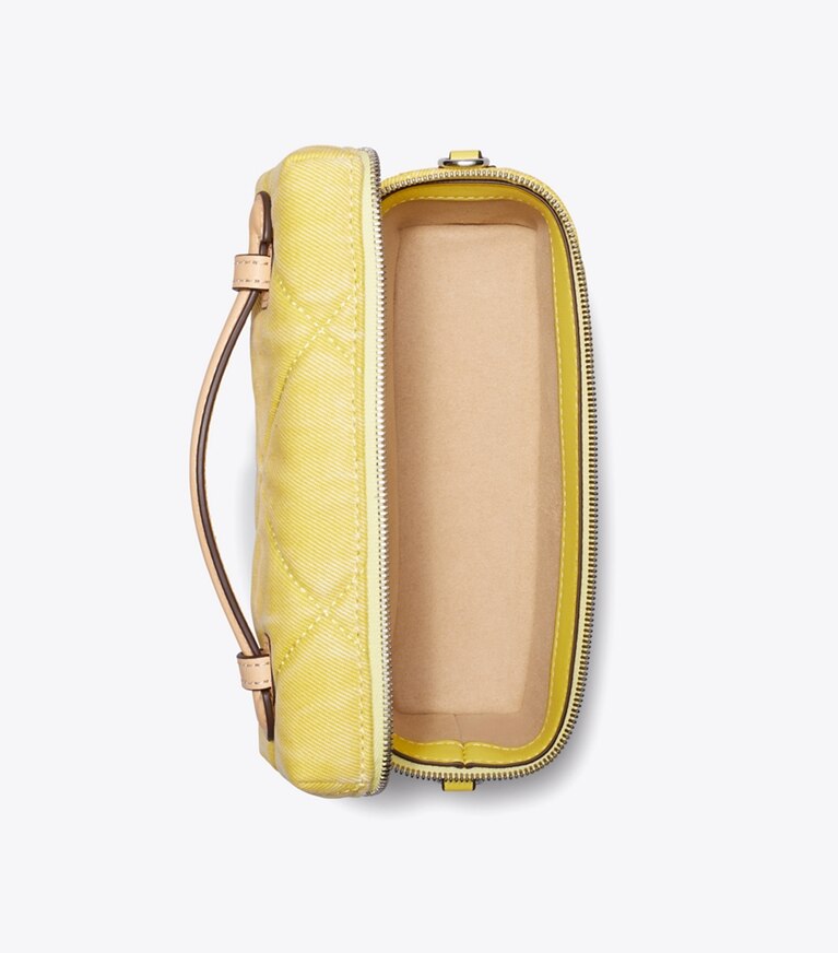 Tory Burch designer sacs à bandoulière Vanity case Kira en denim matelassé diamant dans Yellow vue du dessus