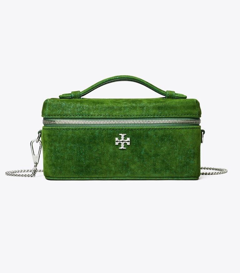Tory Burch designer sacs à bandoulière Vanity case Kira floqué dans Emerald de face