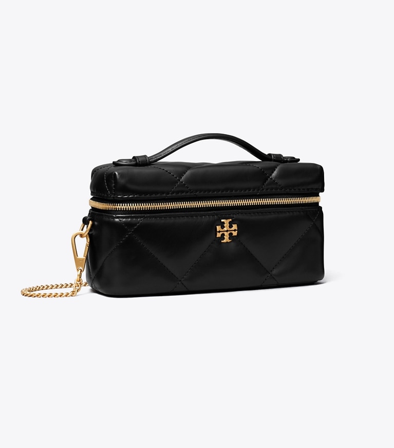 Tory Burch designer mini sacs Vanity East-West Kira à matelassage losange et charms in Black angle