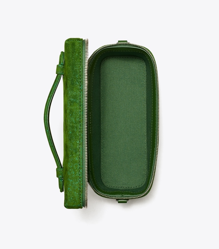 Tory Burch designer mini sacs Vanity floqué Kira in Emerald angle