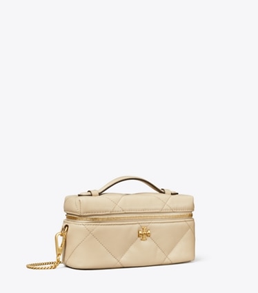 Tory Burch designer mini sacs Vanity Kira East-West à matelassage losange in Light Stone angle
