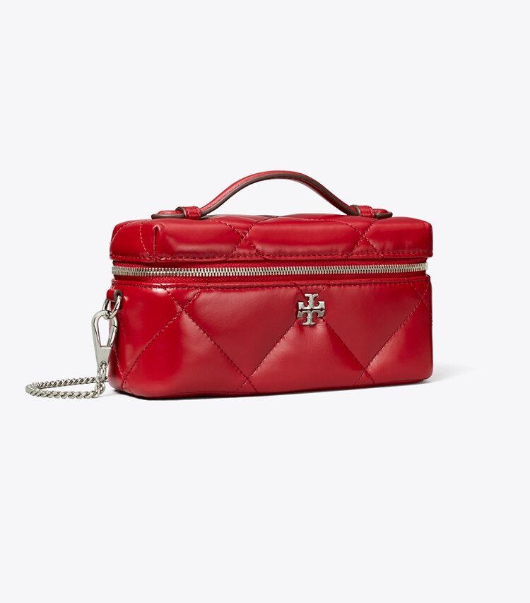 Tory Burch designer mini sacs Vanity Kira East-West à matelassage losange in Red angle